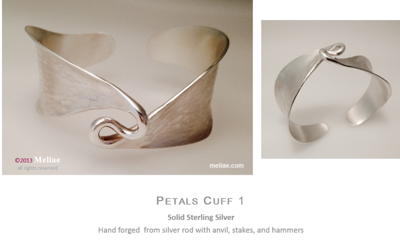 hand-forged cuff, solid sterling silver, petals cuff 1