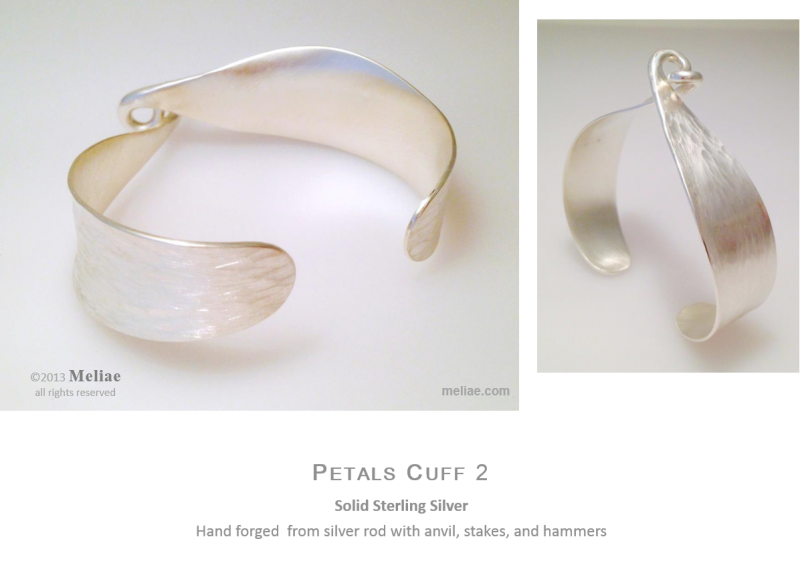 hand-forged cuff, solid sterling silver, petals cuff 2